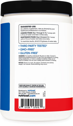 Nutricost Poudre de Créatine Monohydrate 500g Saveur Red Alert étiquette
