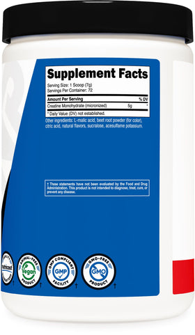 Nutricost Poudre de Créatine Monohydrate 500g Saveur Red Alert vue de côté