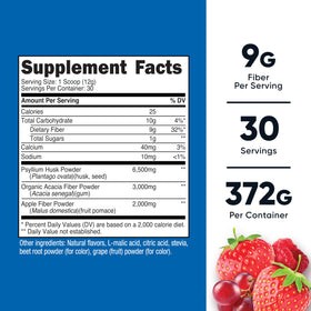 Nutricost Poudre de Fibre Soluble Saveur Baie 30 Portions étiquette