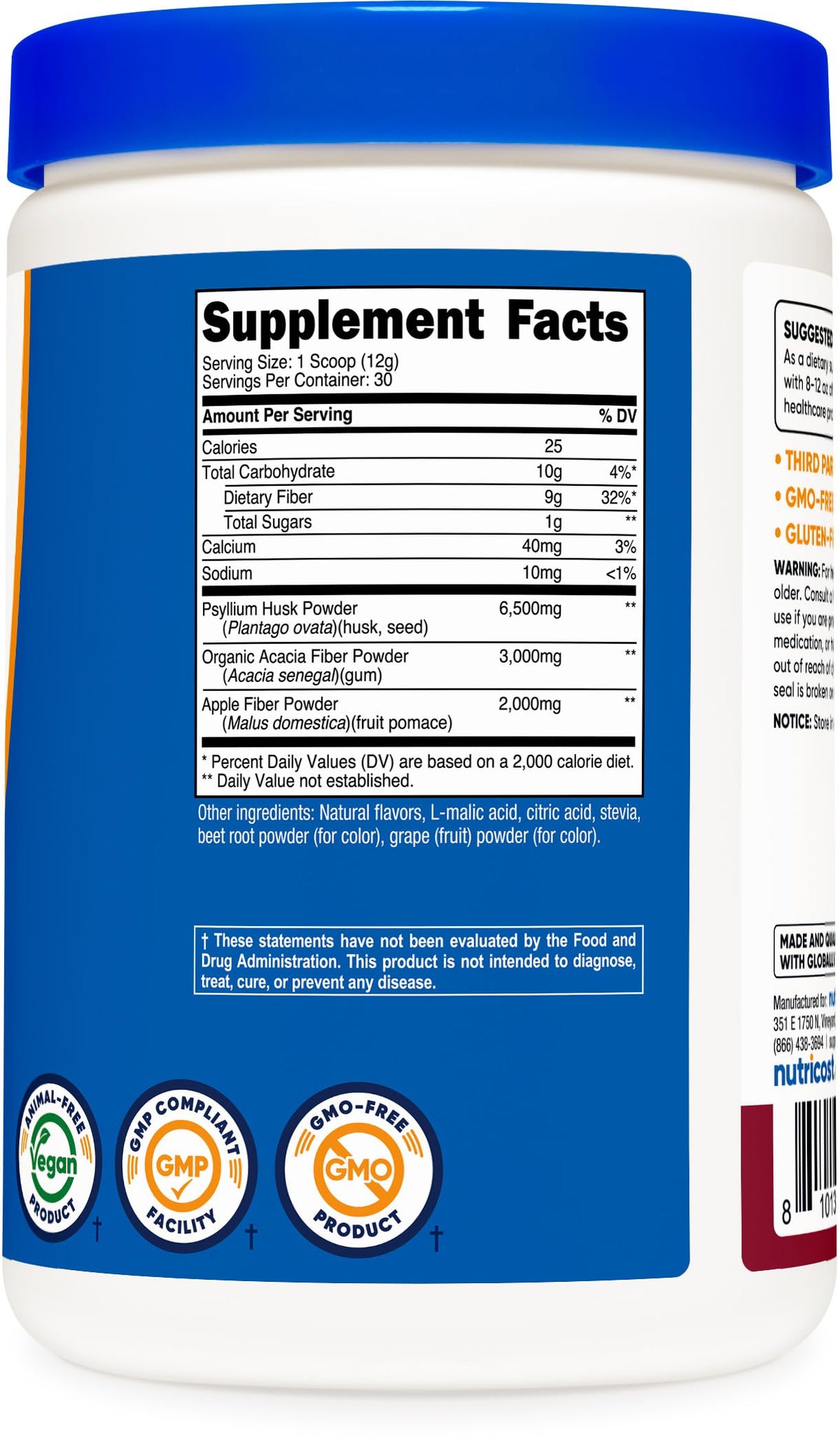 Nutricost Poudre de Fibre Soluble Saveur Baie 30 Portions vue de dessus