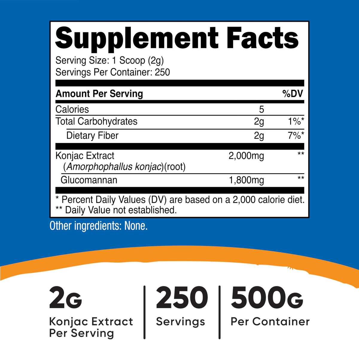 Nutricost Poudre de Glucomannane 500 g étiquette et informations nutritionnelles