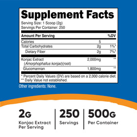 Nutricost Poudre de Glucomannane 500 g étiquette et informations nutritionnelles