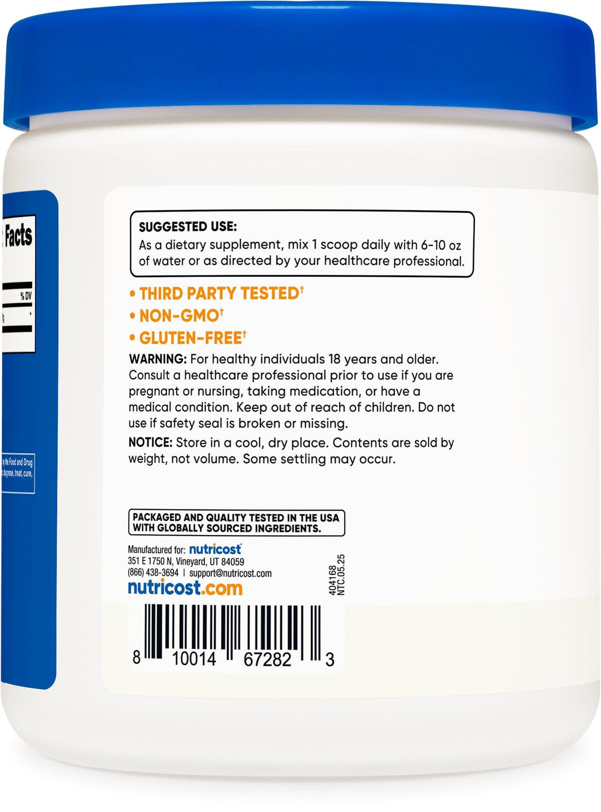 Nutricost Poudre de Glycine 454g avec étiquette claire