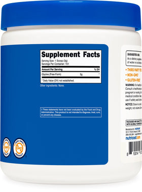 Nutricost Poudre de Glycine 454g montrant les dimensions du paquet