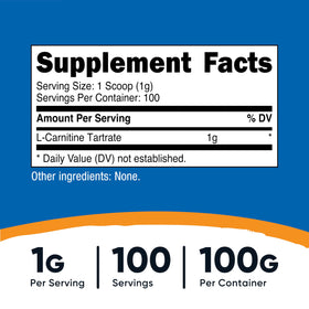 Nutricost Poudre de L-Carnitine Tartrate 100 g avec cuillère doseuse