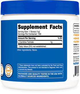 Nutricost Poudre de L-Carnitine Tartrate 100 g en milieu naturel