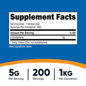 Nutricost Poudre de L-Glutamine 1 KG vue de côté