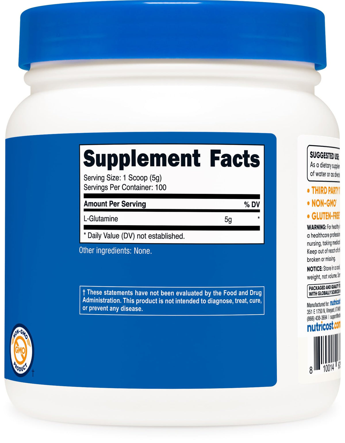 Nutricost Poudre de L-Glutamine 500G étiquetée