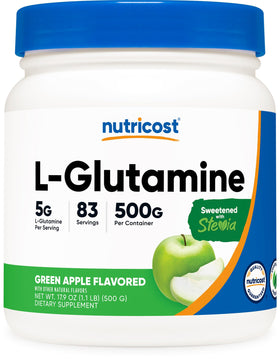 Nutricost Poudre de L-Glutamine 500g Saveur Pomme Verte emballage avant