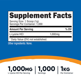 Nutricost Poudre de L-Lysine Pure 1KG avec mesure incluse