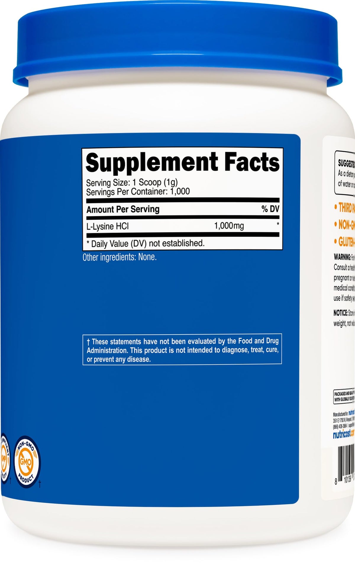 Nutricost Poudre de L-Lysine Pure 1KG détail de la poudre