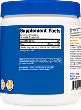 Nutricost Poudre de Niacine 250 g contenant ouvert