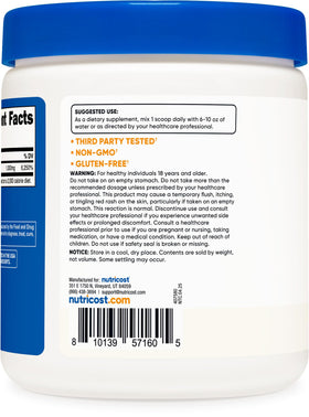Nutricost Poudre de Niacine 250 g sur un plan de travail