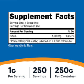 Nutricost Poudre de Niacine 250 g vue arrière