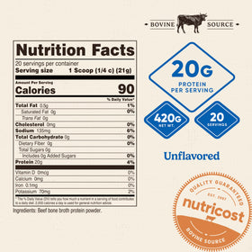 Nutricost Poudre de Protéine de Bouillon de Os de Boeuf vue de côté