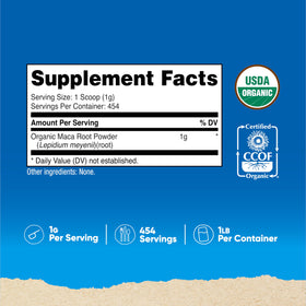 Nutricost Poudre de Racine de Maca Bio 550g côté du paquet