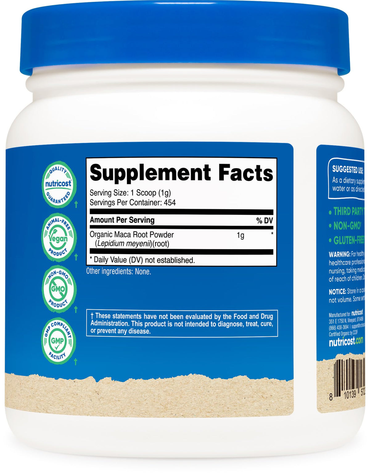 Nutricost Poudre de Racine de Maca Bio 550g étiquette détaillée