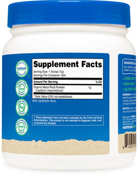Nutricost Poudre de Racine de Maca Bio 550g étiquette détaillée
