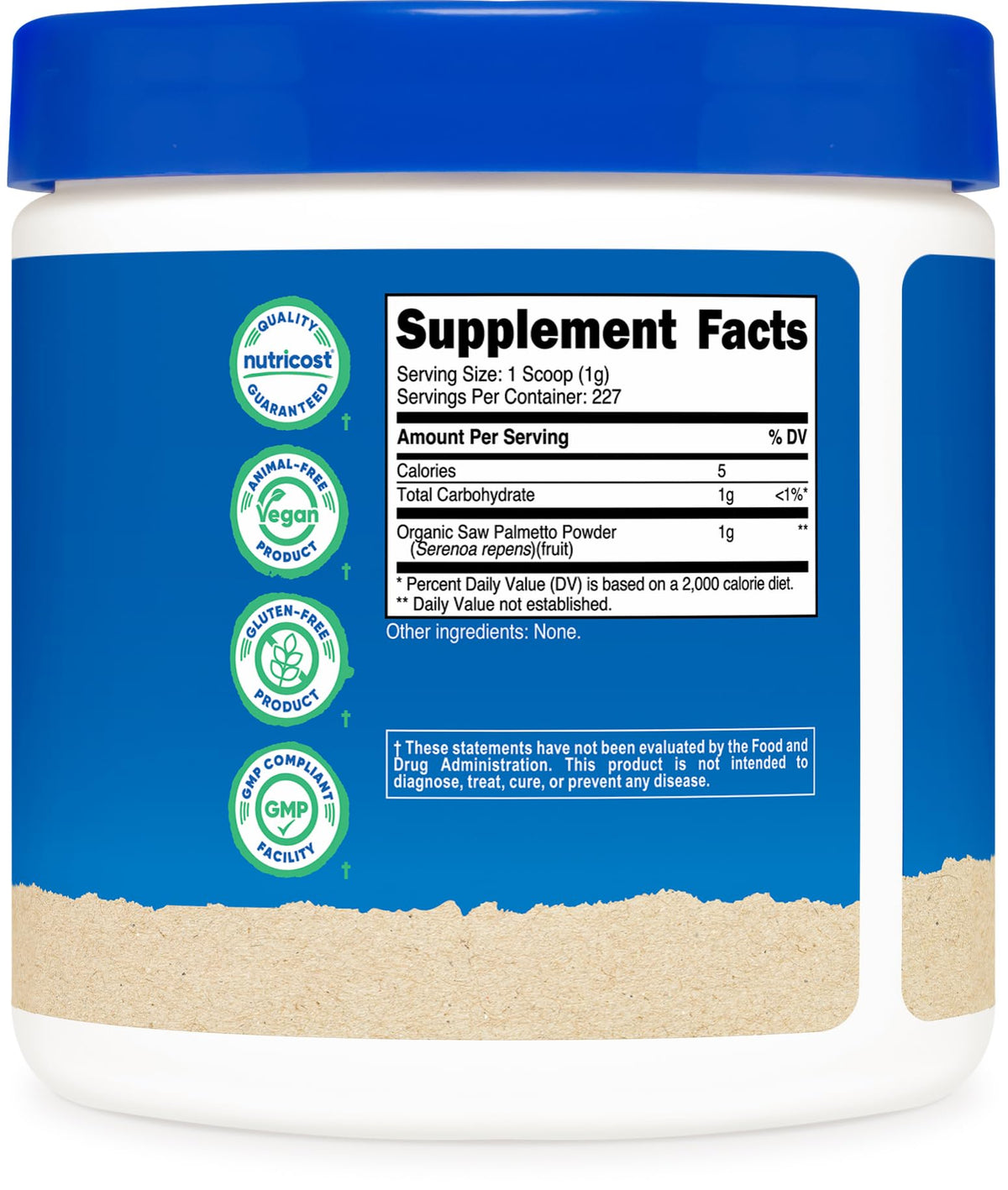 Nutricost Poudre de Saw Palmetto Bio 227g - vue de côté