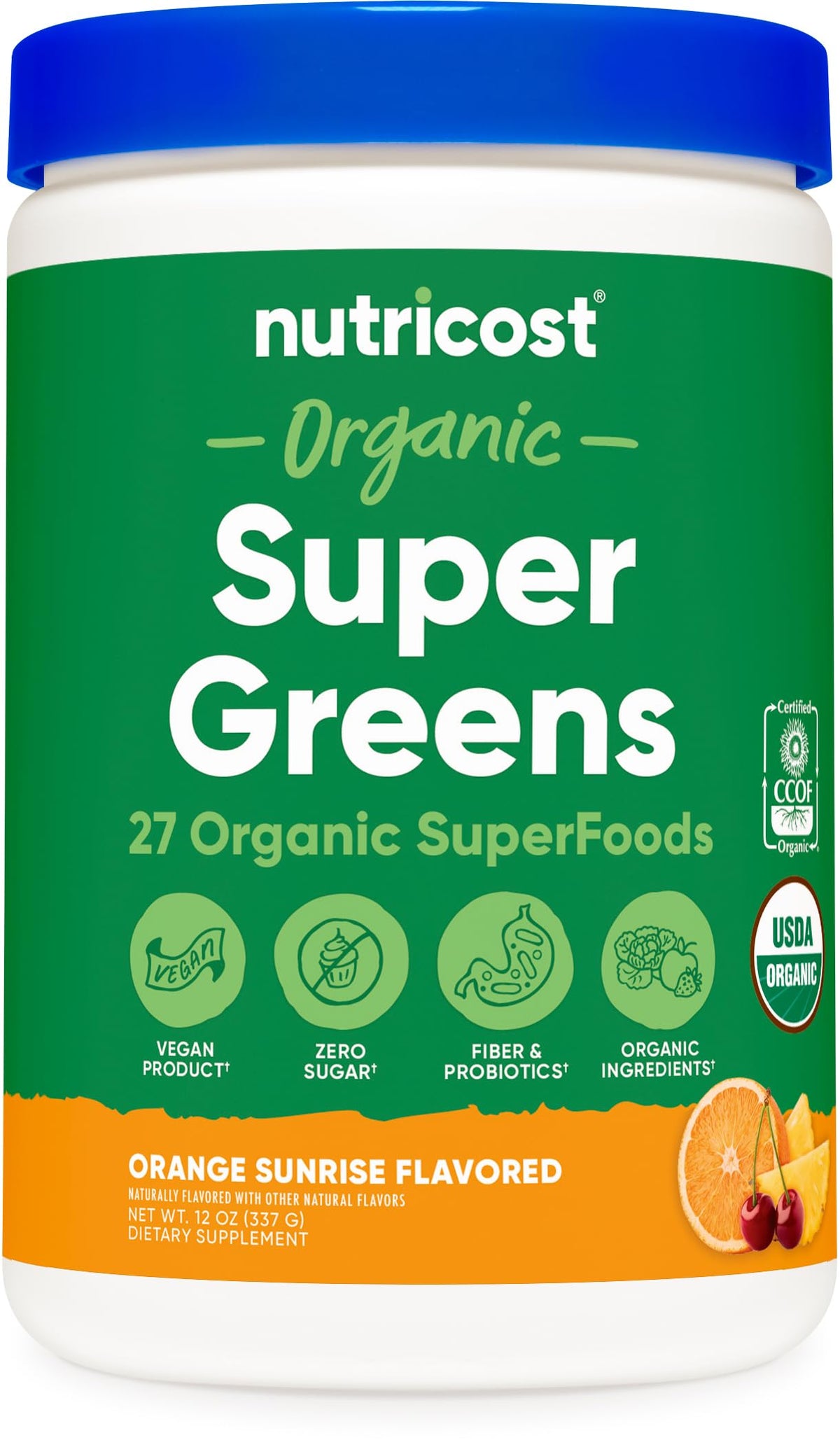 Nutricost Poudre de Super Greens Bio Saveur Orange vue avant