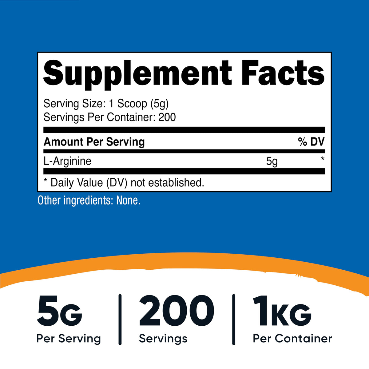 Nutricost Poudre L-Arginine 1KG étiquette et informations