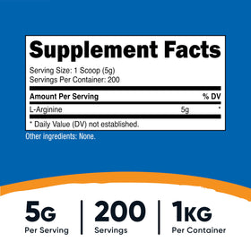 Nutricost Poudre L-Arginine 1KG étiquette et informations