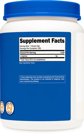 Nutricost Poudre L-Arginine 1KG vue de haut avec portion