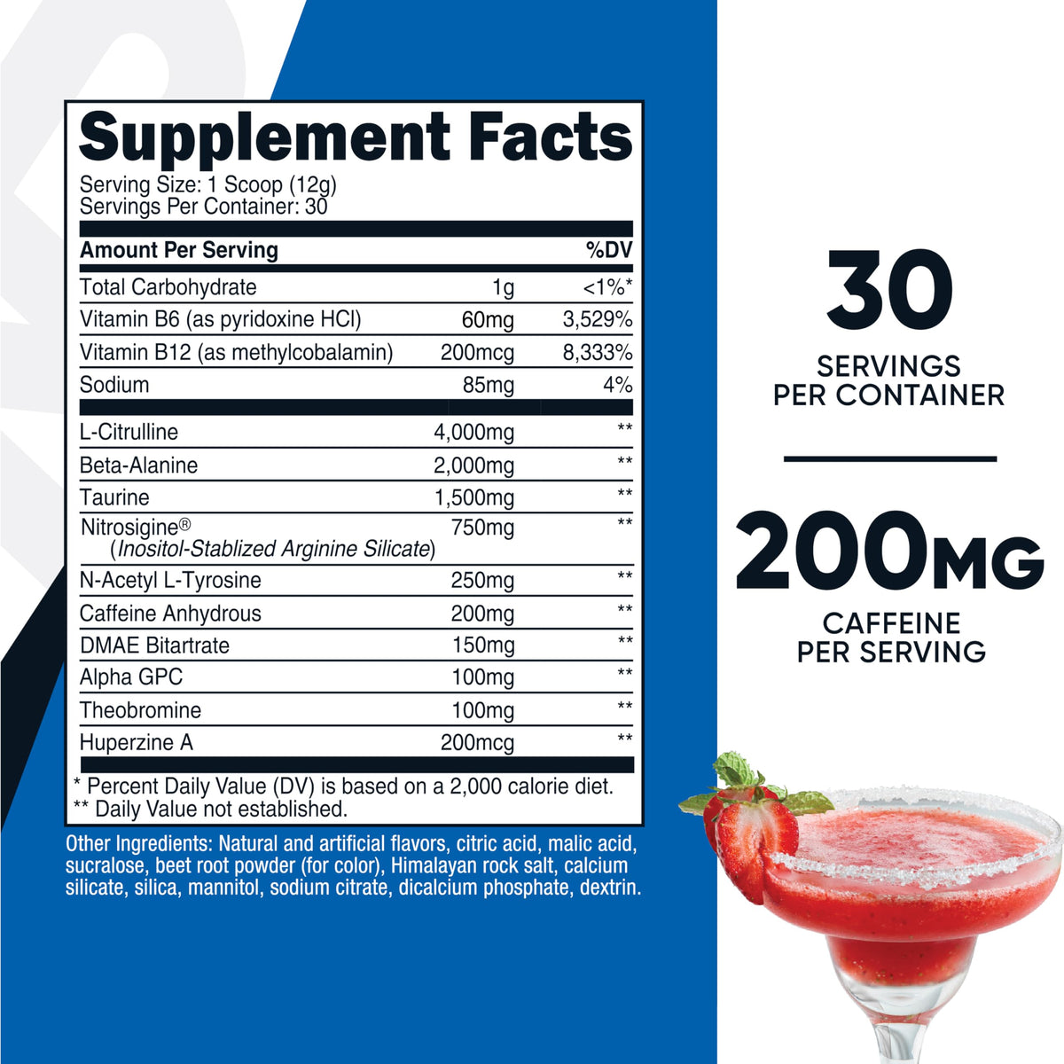 Nutricost Poudre Pré-Entraînement Margarita Fraise 30 Portions - emballage