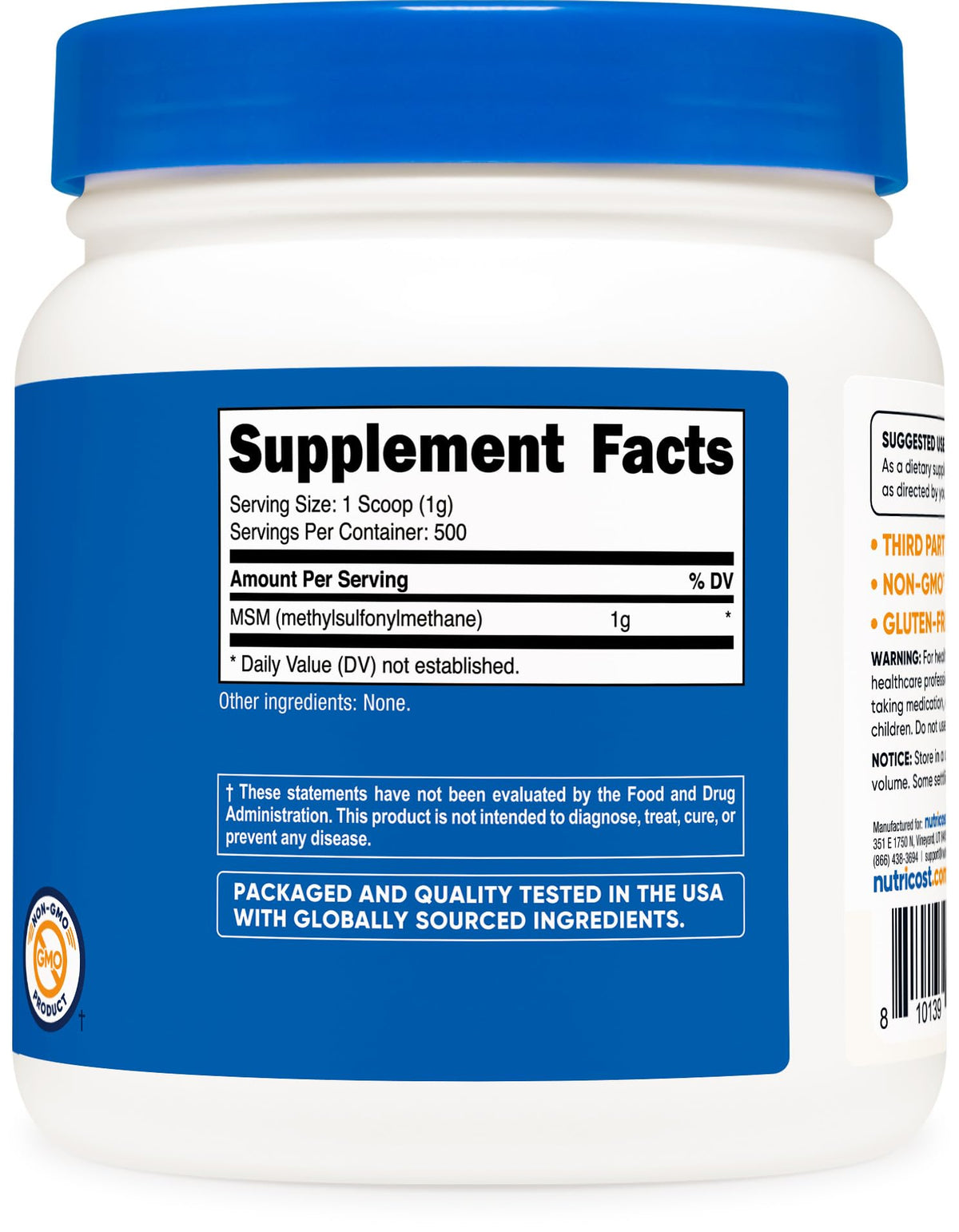 Nutricost Poudre Pure MSM 500g avec des ingrédients naturels