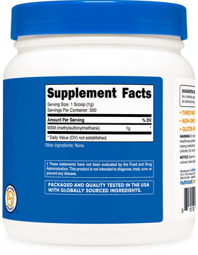 Nutricost Poudre Pure MSM 500g avec des ingrédients naturels