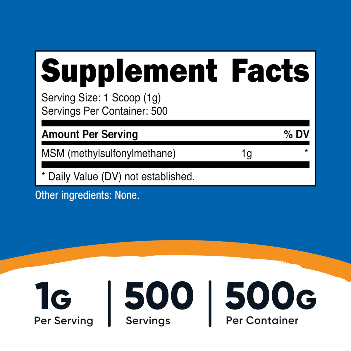 Nutricost Poudre Pure MSM 500g emballage