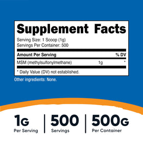 Nutricost Poudre Pure MSM 500g emballage