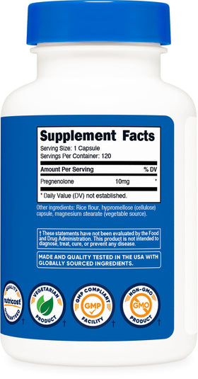 Nutricost Pregnenolone 10mg étiquette avec spécifications