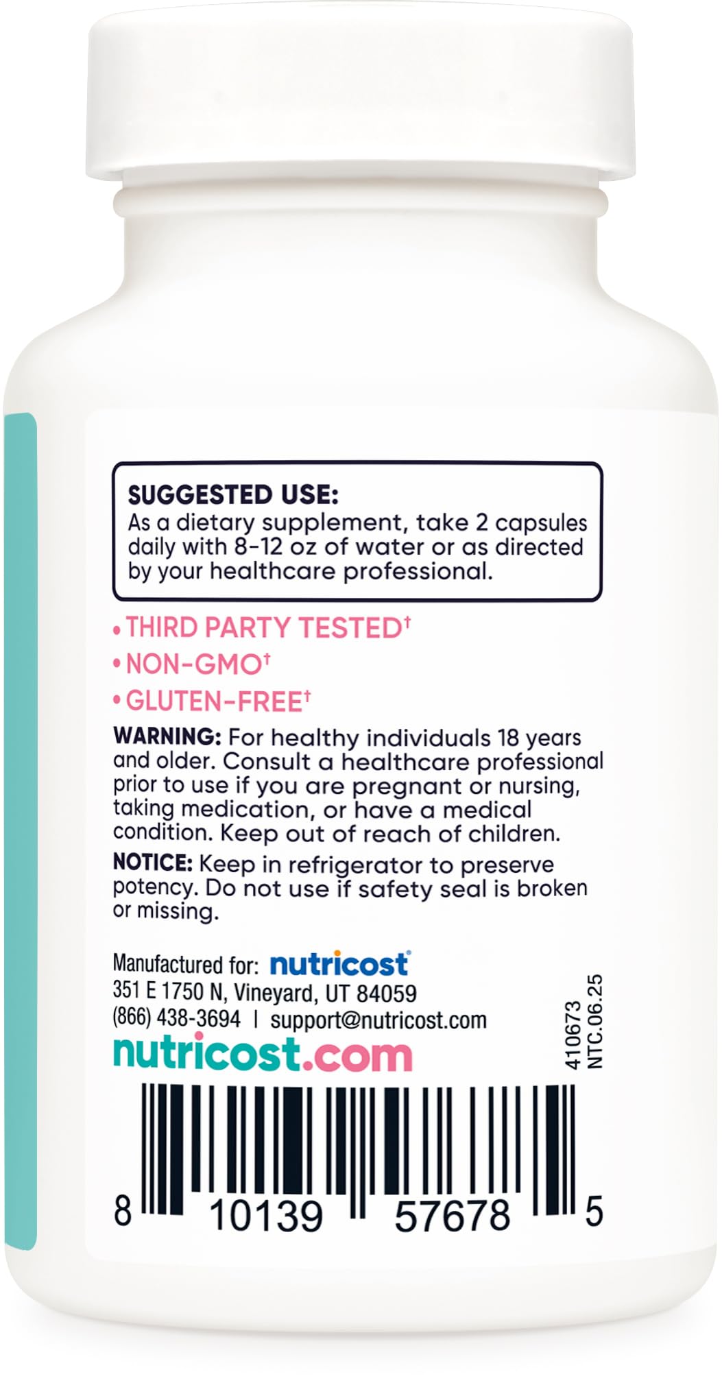 Nutricost Probiotique Vaginal Femme étiquette des ingrédients