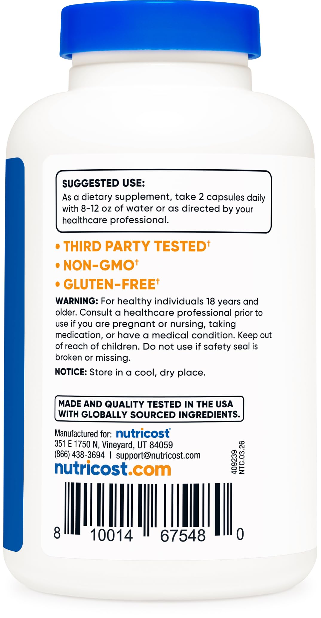 Nutricost Quercétine 880mg bouteille ouverte avec capsules