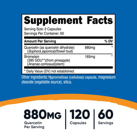 Nutricost Quercétine 880mg étiquette détaillée des ingrédients