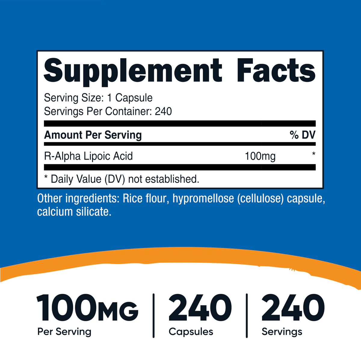 Nutricost R-Alpha Lipoic Acid 240 capsules vue latérale