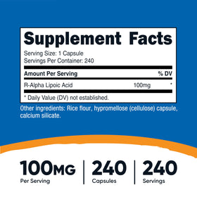 Nutricost R-Alpha Lipoic Acid 240 capsules vue latérale