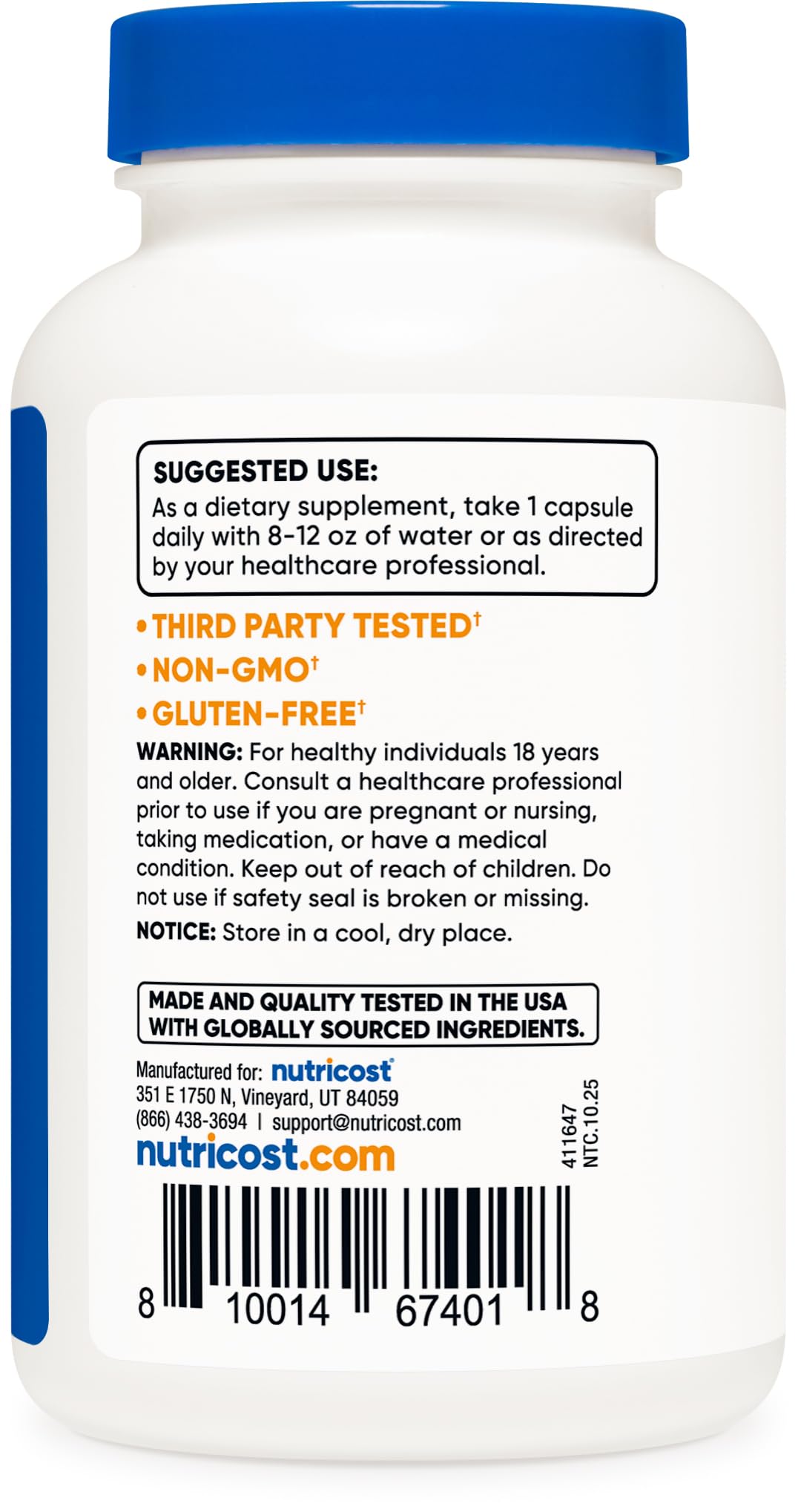 Nutricost R-Alpha Lipoic Acid étiquette du produit