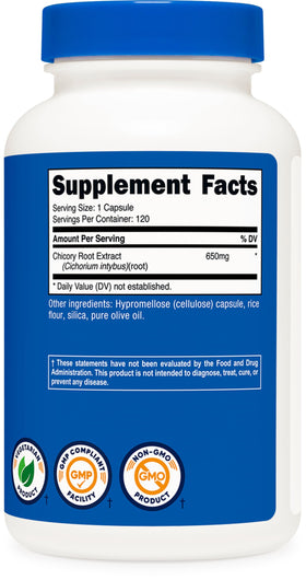 Nutricost Racine de Chicorée 650mg bouteille ouverte