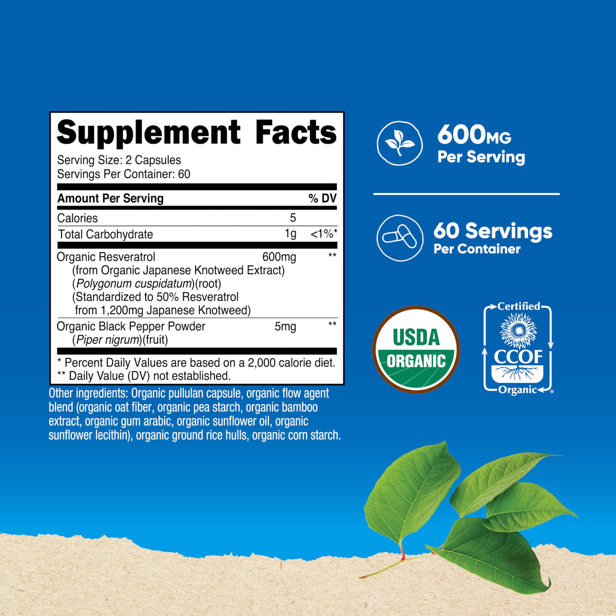 Nutricost Resvératrol Bio capsules avec étiquette USDA Organic
