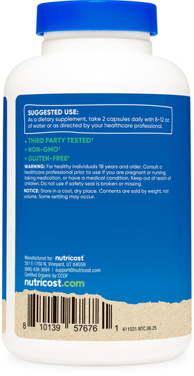 Nutricost Resvératrol Bio flacon ouvert avec capsules visibles