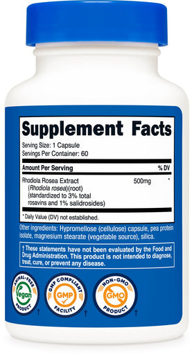 Nutricost Rhodiola Rosea 500mg avec fond naturel