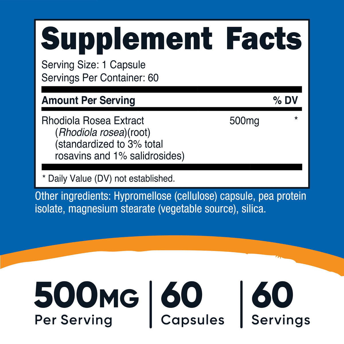 Nutricost Rhodiola Rosea 500mg capsule végétarienne en gros plan