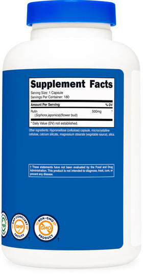 Nutricost Rutin 500mg 180 capsules montrant la taille des capsules