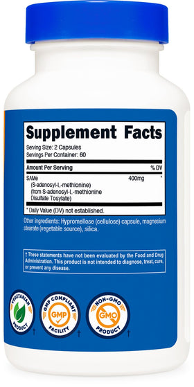 Nutricost SAM-e 400mg capsules sur une surface blanche