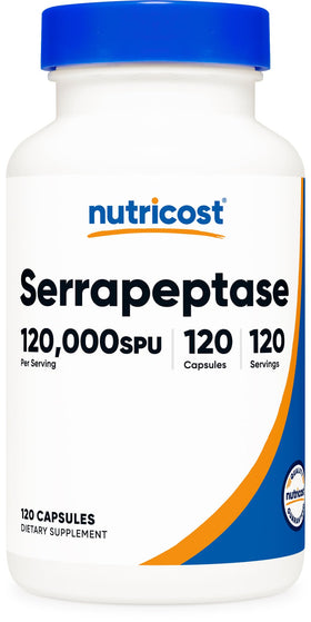 Nutricost Serrapeptase 120 000 SPU 120 Capsules vue de face