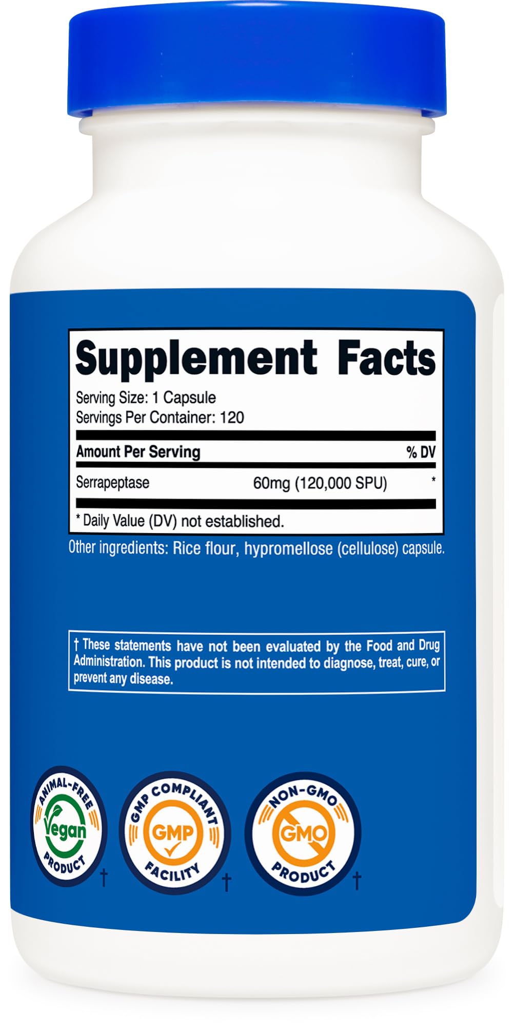 Nutricost Serrapeptase flacon sur une table avec des plantes