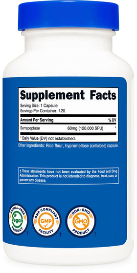 Nutricost Serrapeptase flacon sur une table avec des plantes