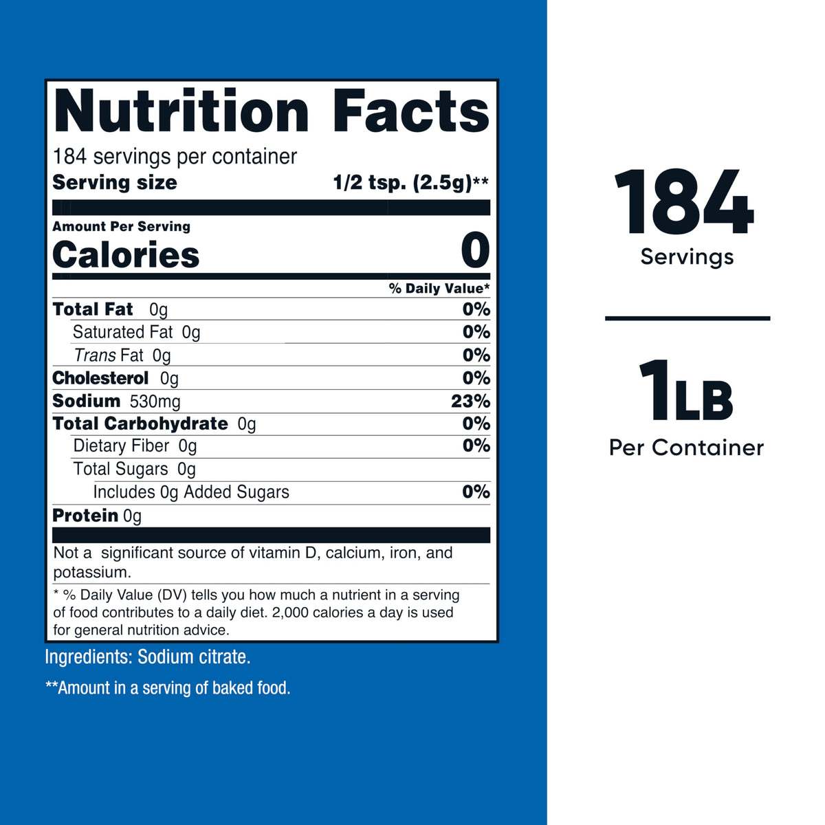 Nutricost Sodium Citrate Poudre 1LB vue arrière avec ingrédients